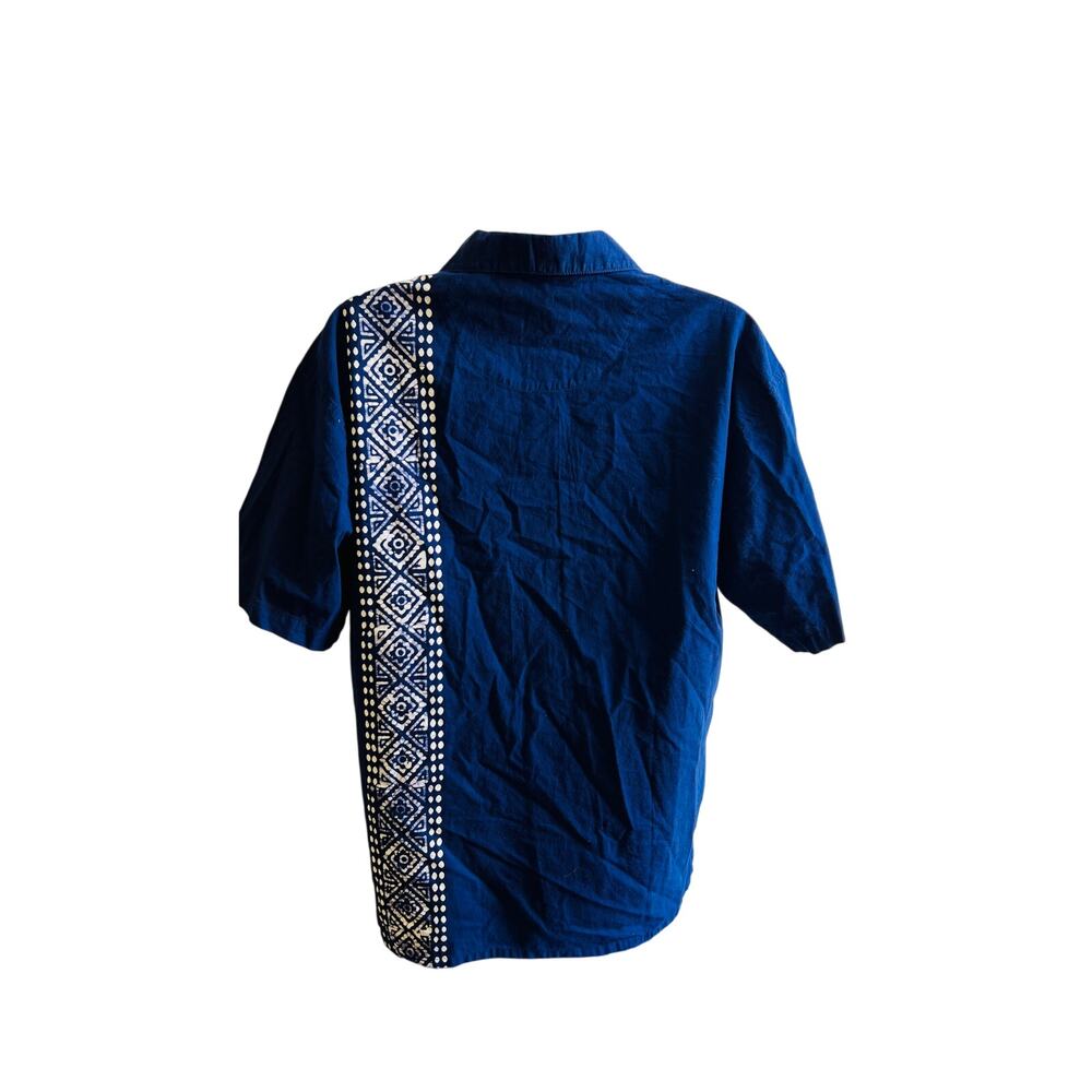 Handmade Indigo Cotton Shirt India M Batik Ethnic Button Front Boho - Picture 3 of 4